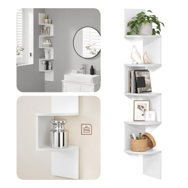 Conera™ – Półka narożna ścienna z 5 pływającymi półkami