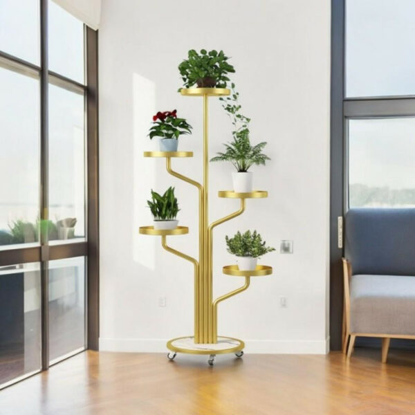 Alternative view of Floro™ - Elegancki stojak na kwiaty 5-poziomowy z kółkami